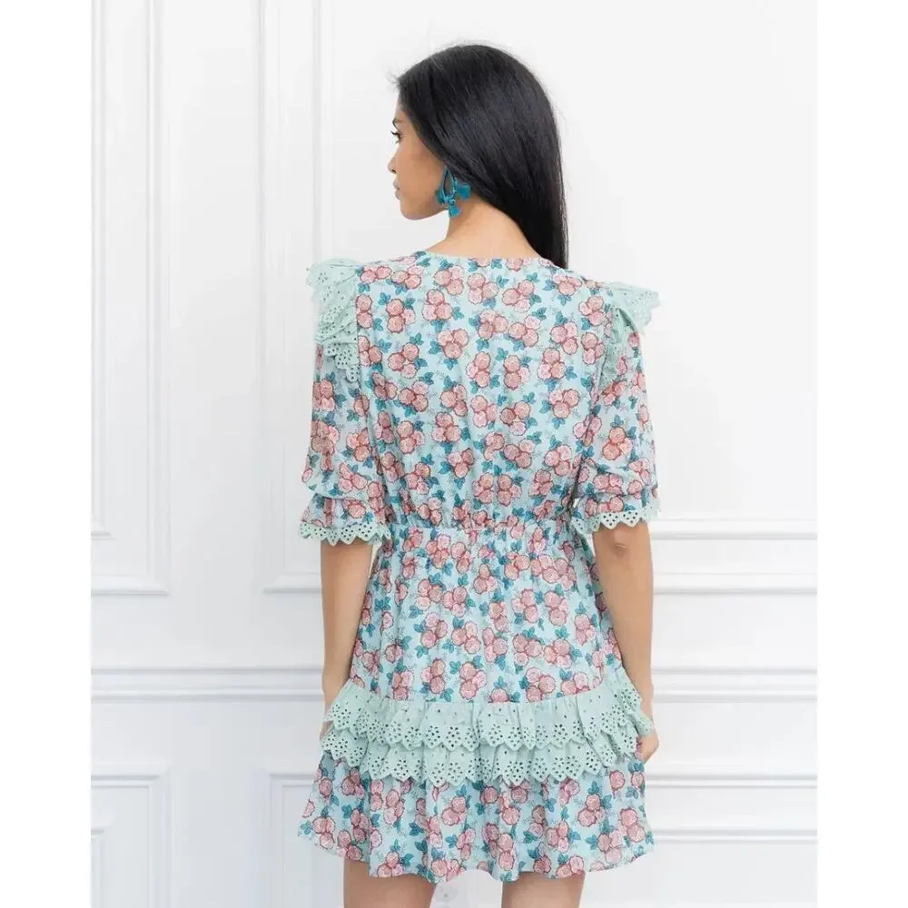 The Shirt Nicky Floral Ruffle Mini Dress Mint Eyelet Lace Medium